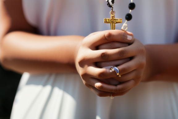 Person holding rosary beads