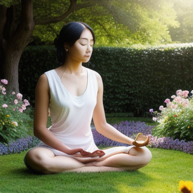 Person meditating in a garden