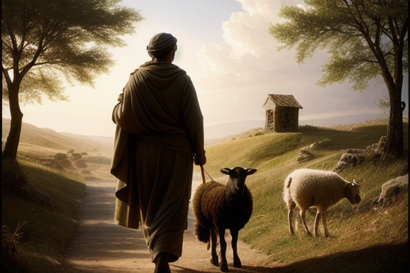 An image depicting a caring shepherd carrying a lost sheep.