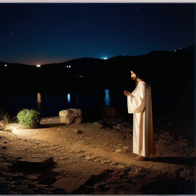 Nicodemos meeting Jesus at night