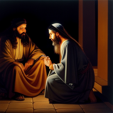 Nicodemus visiting Jesus at night