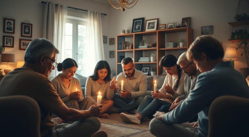 Reunião familiar em oração