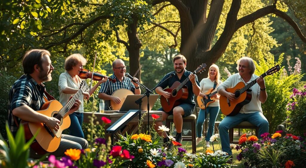 músicos tocando instrumentos